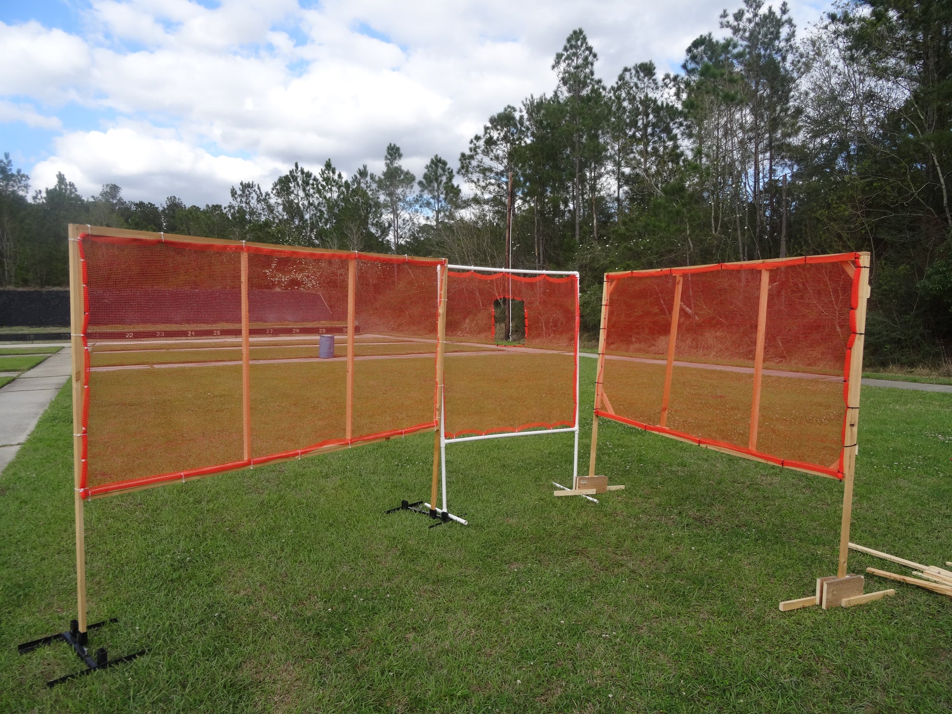 Dead Space Barrier netting installed on custom shooting range frame